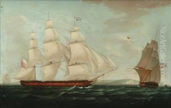 The Hon. East India Company's 
Ship Believed To Be Lady Jane Dundas, In Two Positions, Off Dover Oil Painting by William Huggins