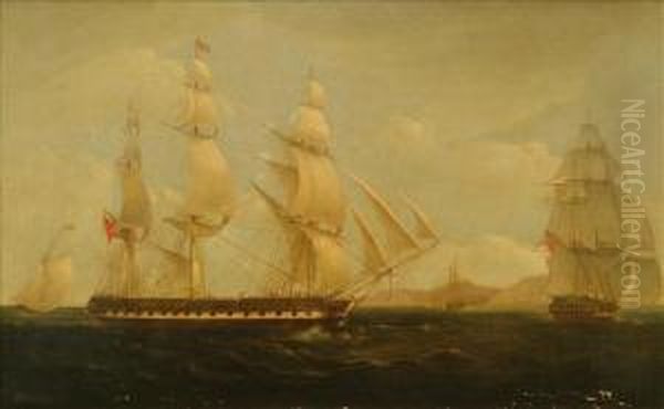 The Eastindiaman Ceres, In Two Positions, Arriving Off St. Helena Oil Painting by William Huggins