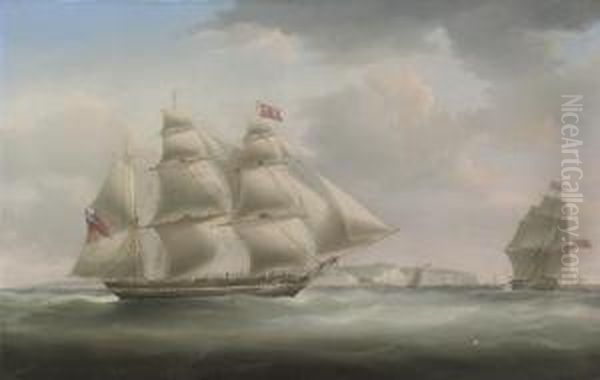 A Postal Packet In Two 
Positions, In The Channel Off Dover, With The Pilot Cutter Approaching Oil Painting by William Huggins