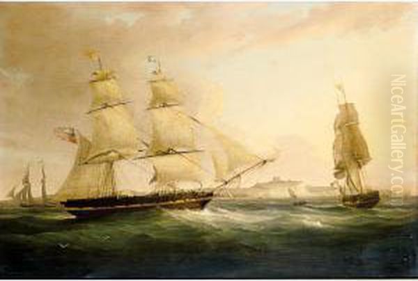 The Merchant Vessel Peru In Three Positions Off The Coast Of Dover Oil Painting by William Huggins