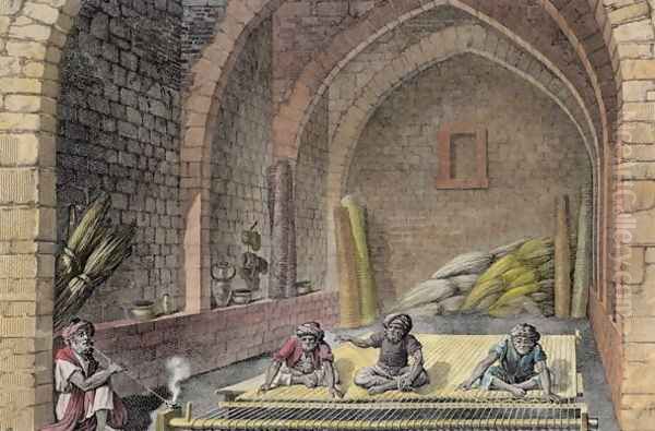 Weaving a Rug, from Volume II Arts and Trades of Description of Egypt 1822 Oil Painting by Nicolas Jacques Conte