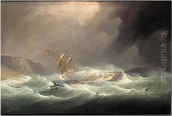 Survivors Rescued From A Shipwreck In A Storm Oil Painting by William Huggins