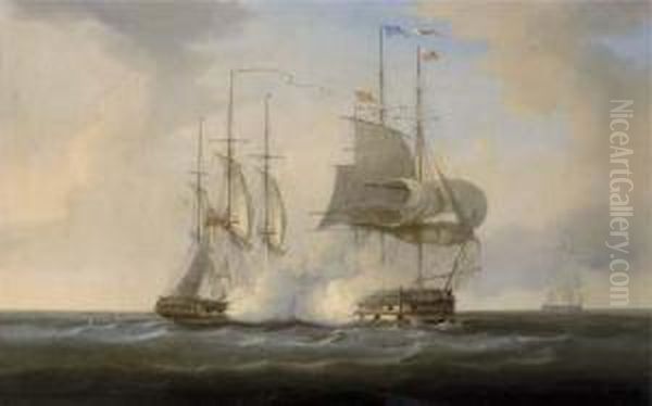 The Gallant Encounter Between 
H.m.s. Boadicea And Two French Warships Le Duquay-trouin And Guerriere 
On 31 Oil Painting by William Huggins