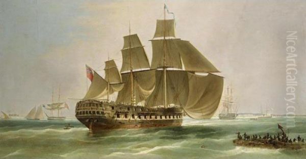 An East Indiaman Entering Madras Harbour, India Oil Painting by William Huggins