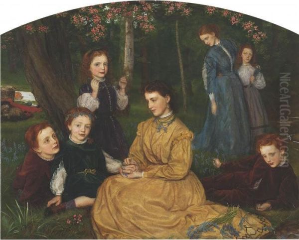 A Birthday Picnic Oil Painting by Arthur Hughes