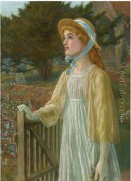 At The Church Gate Oil Painting by Arthur Hughes