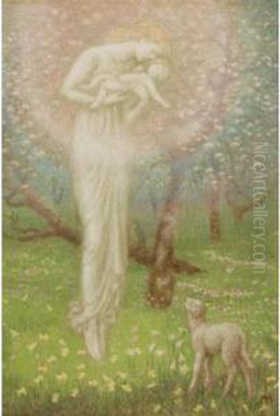 Little Lamb Who Made Thee Oil Painting by Arthur Hughes