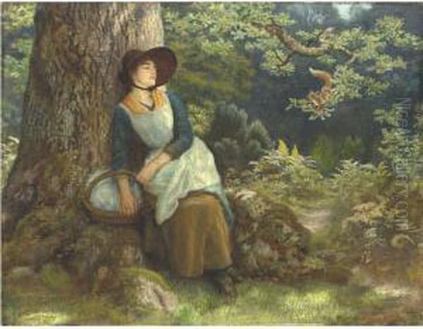 Asleep In The Woods Oil Painting by Arthur Hughes