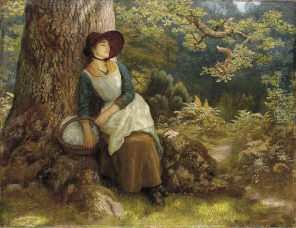 Asleep In The Woods Oil Painting by Arthur Hughes