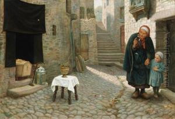 The Old Neighbour Gone Before: A Street Episode In Brittany Oil Painting by Arthur Hughes