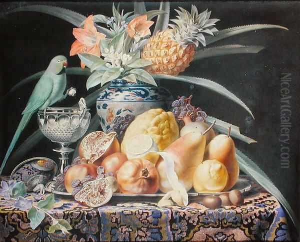 Still Life with a Budgerigar, 1834 Oil Painting by Antoine Chazal