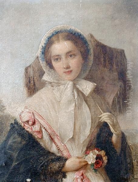 A Young Girl With A Posy Oil Painting by Edward Hughes