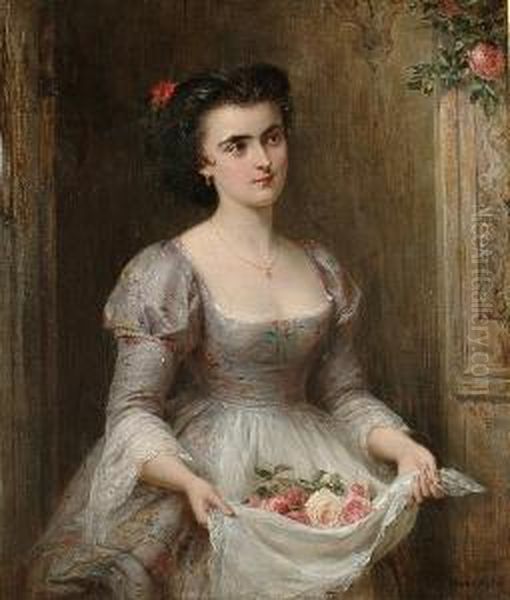 Lady Bearing Flowers Oil Painting by Edward Hughes