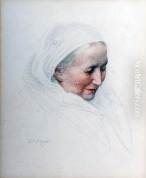 Portrait Of An Elderly Woman, Wearing A Shawl Oil Painting by Edward Robert Hughes