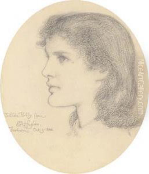 Portrait Head Of Elsie Bibby Oil Painting by Edward Robert Hughes