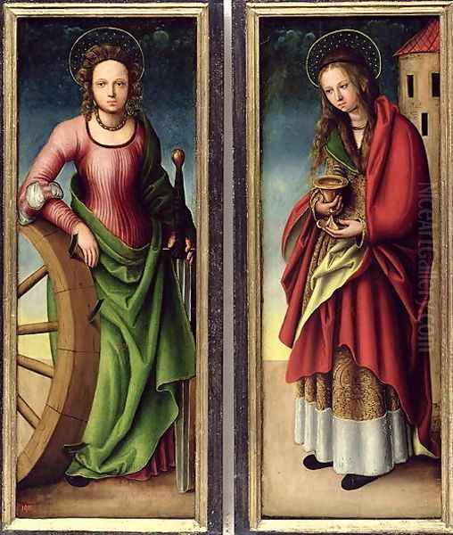 St. Catherine and St. Barbara, 1510 Oil Painting by Lucas (studio of) Cranach