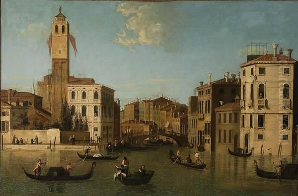 Venetian Canal Scene Oil Painting by John Joseph Hughes