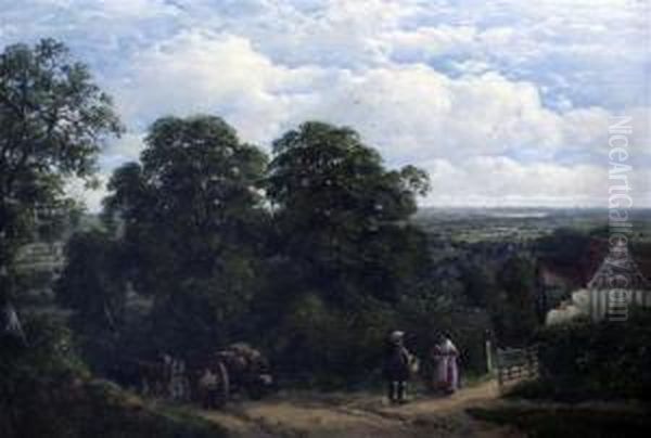 Timber Cart In A Landscape Oil Painting by John Joseph Hughes