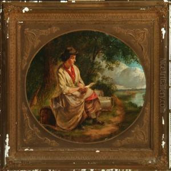 The Dairy Maid Reading Letter Oil Painting by John Joseph Hughes