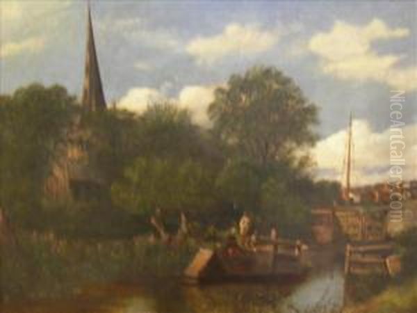 Fishing By The Lock Oil Painting by John Joseph Hughes