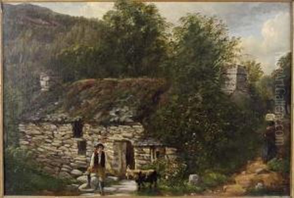 Mill At Betwys Y Coed, North Wales Oil Painting by John Joseph Hughes