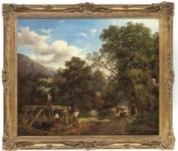 Sawing Timber Oil Painting by John Joseph Hughes