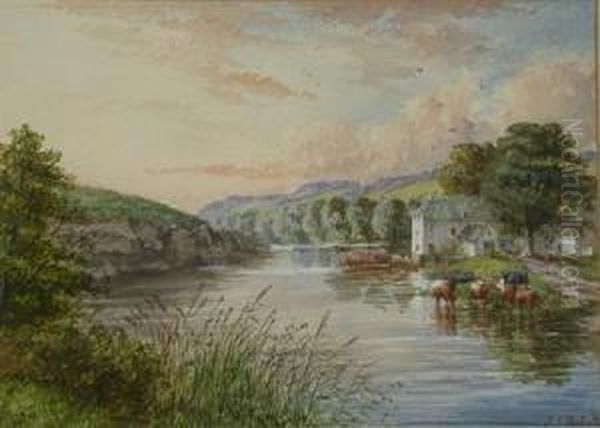 Mill On The Tweed Near Roxburgh Oil Painting by John Joseph Hughes