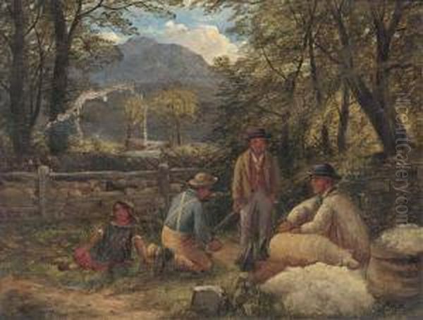 Hillside Sheep Shearing Oil Painting by John Joseph Hughes