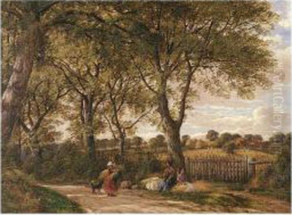 Gleaners On A Country Lane Oil Painting by John Joseph Hughes