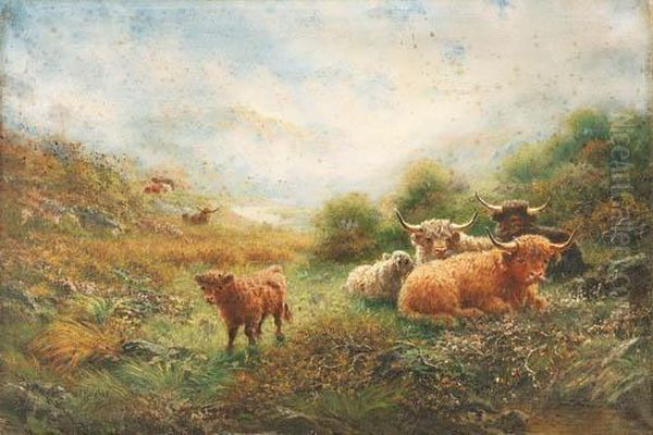 Highlanders At Rest In The Trossachs, Scotland Oil Painting by John Joseph Hughes