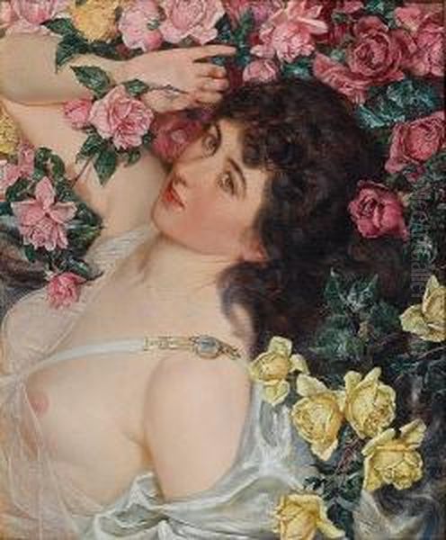 Among The Roses Oil Painting by Talbot Hughes