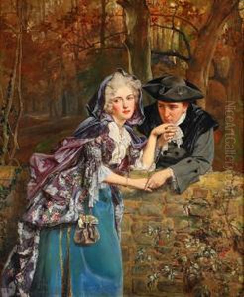 Flirt Oil Painting by Talbot Hughes