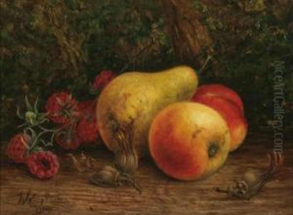 Still Life With Apples, Pears And Strawberries Oil Painting by William Hughes