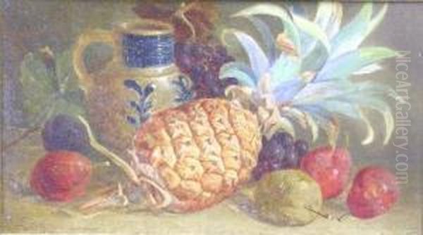 Still Life With Pineapple And Plums Oil Painting by William Hughes