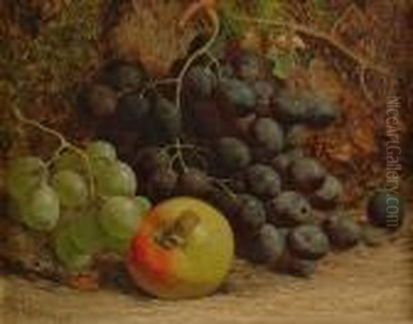 An Apple And Grapes On A Mossy Bank Oil Painting by William Hughes