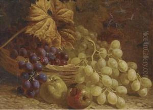 Grapes, Apples And A Wicker Basket Oil Painting by William Hughes