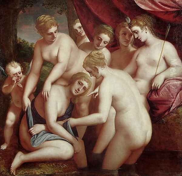 Diana Discovering the Pregnancy of Callisto, 1570 Oil Painting by Luca Cambiaso