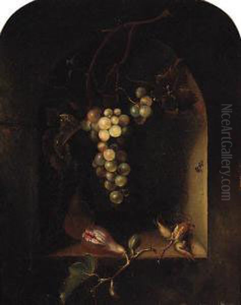 Grapes, Figs And Cob Nuts In A Niche Oil Painting by William Hughes