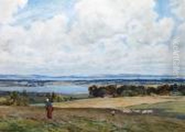 Fareham Creek, The Isle Of Wight
 In Thedistance, A Shepherdess And Sheep To The Foreground Oil Painting by Herbert Hughes Stanton