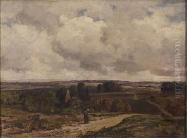 Landscape Near Edenbridge, With A Figure On A Track To The Foreground, 1900 Oil Painting by Herbert Hughes Stanton