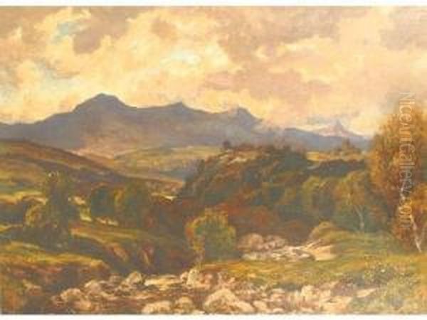 River In An Upland Landscape Oil Painting by Herbert Hughes Stanton