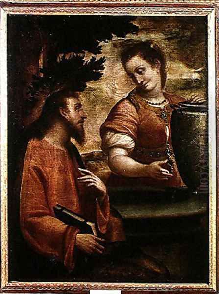 Christ and the Woman of Samaria, c.1575-80 Oil Painting by Luca Cambiaso