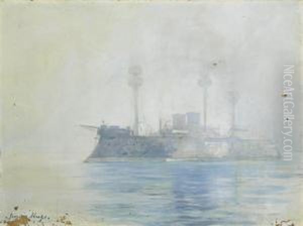 Le Navire Militaire Dans La Brume Oil Painting by Georges-Victor Hugo