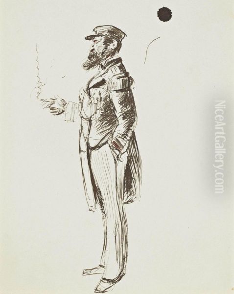 Quarante Etudes; Officier A La Cigarette Oil Painting by Georges-Victor Hugo