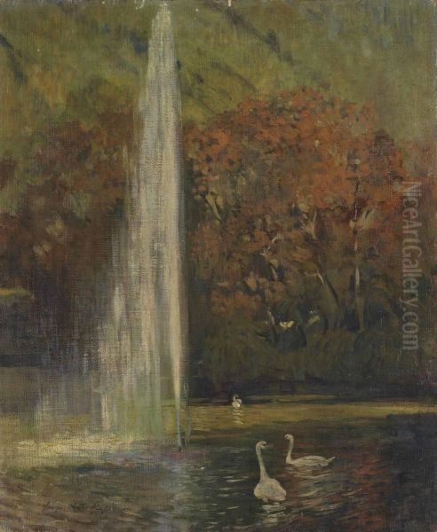 Les Cygnes A La Fontaine Oil Painting by Georges-Victor Hugo