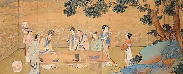 A Literary Gathering at Hsi Yuann in the eleventh century Oil Painting by Chou Ying