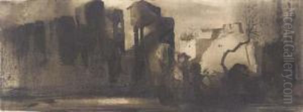 Ruins In An Imaginary Landscape Oil Painting by Victor Hugo