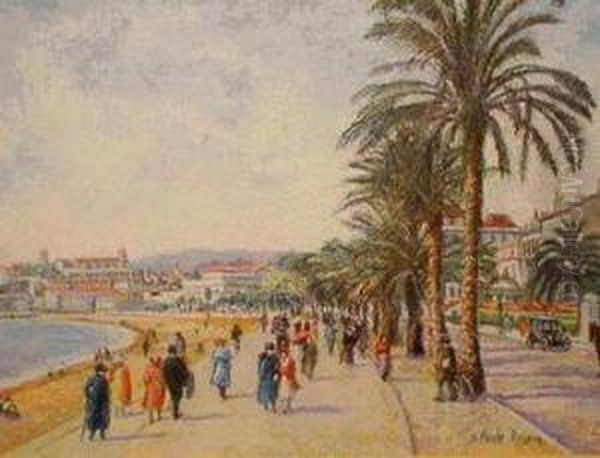 Promenade De La Croisette - A Cannes Oil Painting by Claude Honore Hugrel