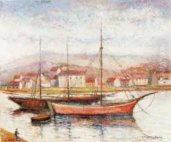 Le Port De Blanguy Oil Painting by Claude Honore Hugrel