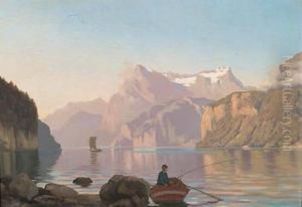 Paysage Du Lac D'uri Oil Painting by Fritz Edouard Huguenin-Lassauguette